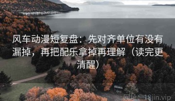 风车动漫短复盘：先对齐单位有没有漏掉，再把配乐拿掉再理解（读完更清醒）